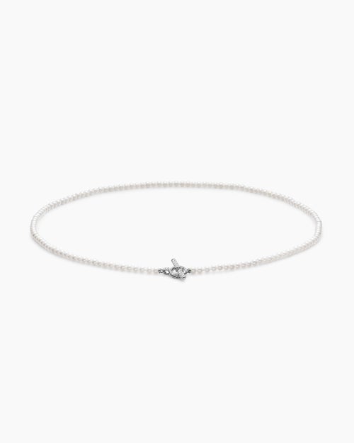 Womens Pearl Classics Petite Toggle Necklace in Sterling Silver with Diamonds, 3mm