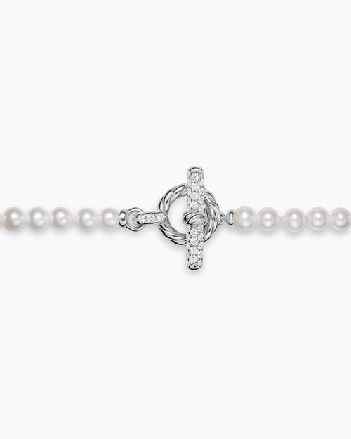 Womens Pearl Classics Petite Toggle Necklace in Sterling Silver with Diamonds, 3mm