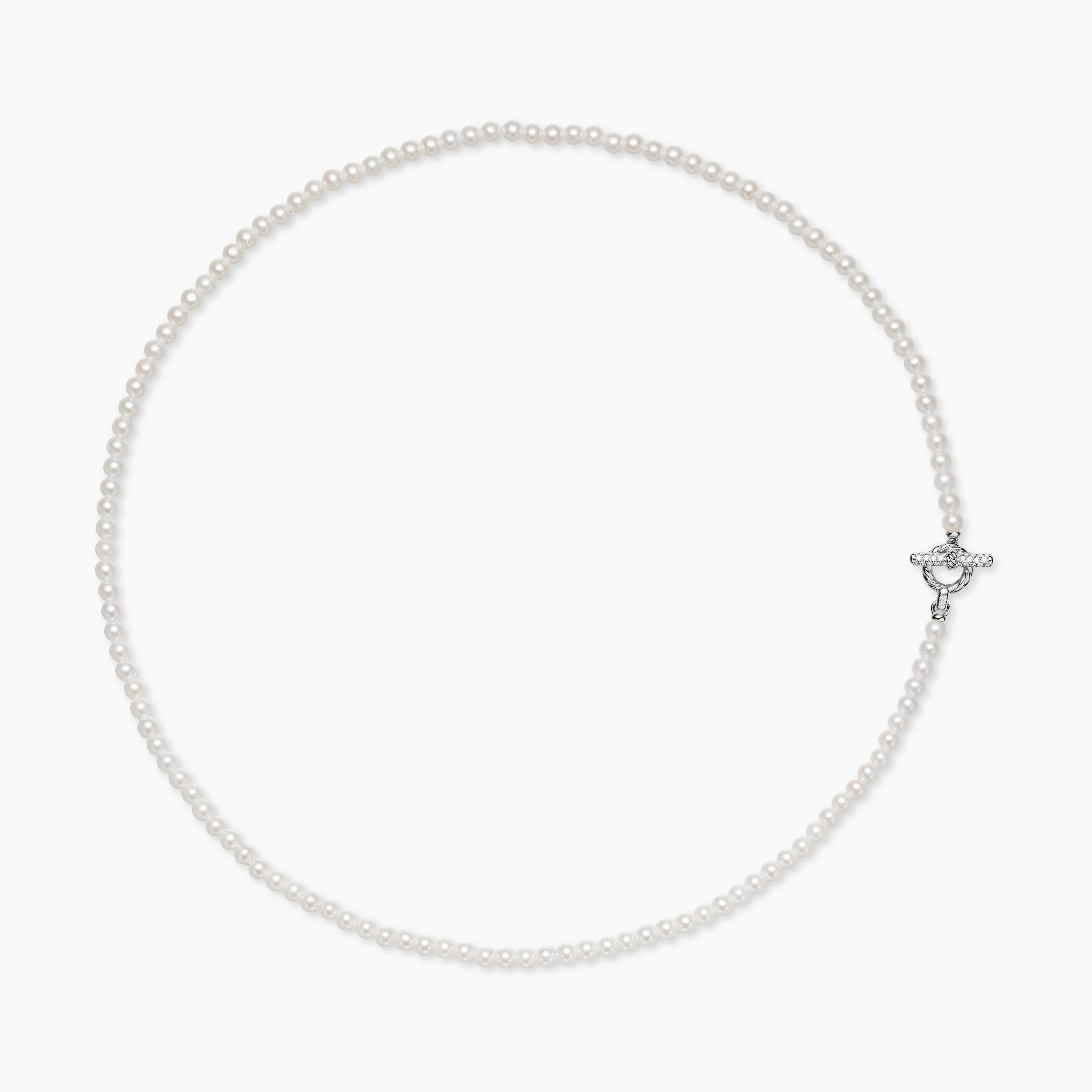 Collier classique avec perle Petite avec fermoir en T en argent sterling avec diamants, 3 mm femmes 