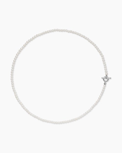 Womens Pearl Classics Petite Toggle Necklace in Sterling Silver with Diamonds, 3mm