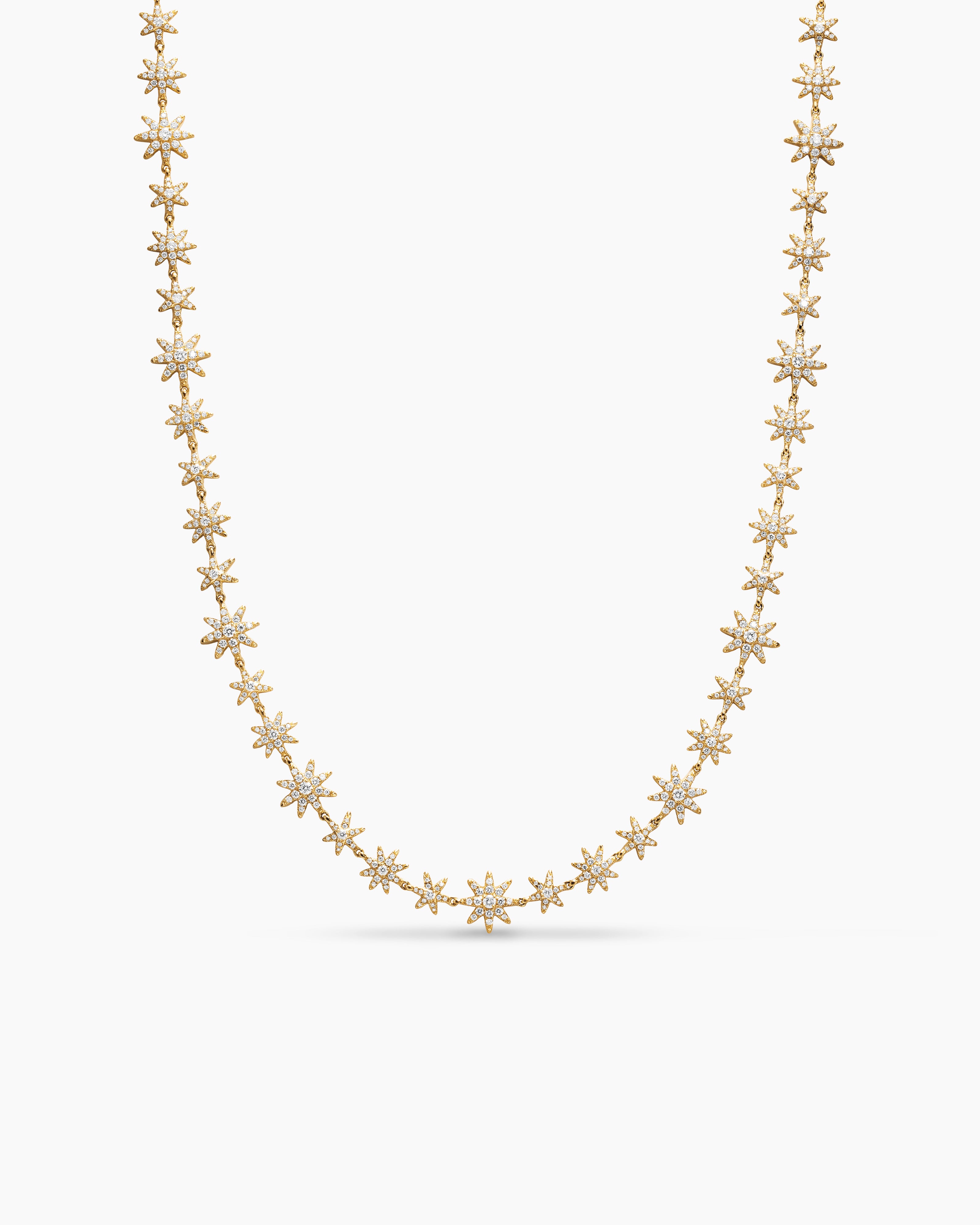 Womens Petite Starburst Tennis Necklace in 18K Yellow Gold with Diamonds, 8.8mm