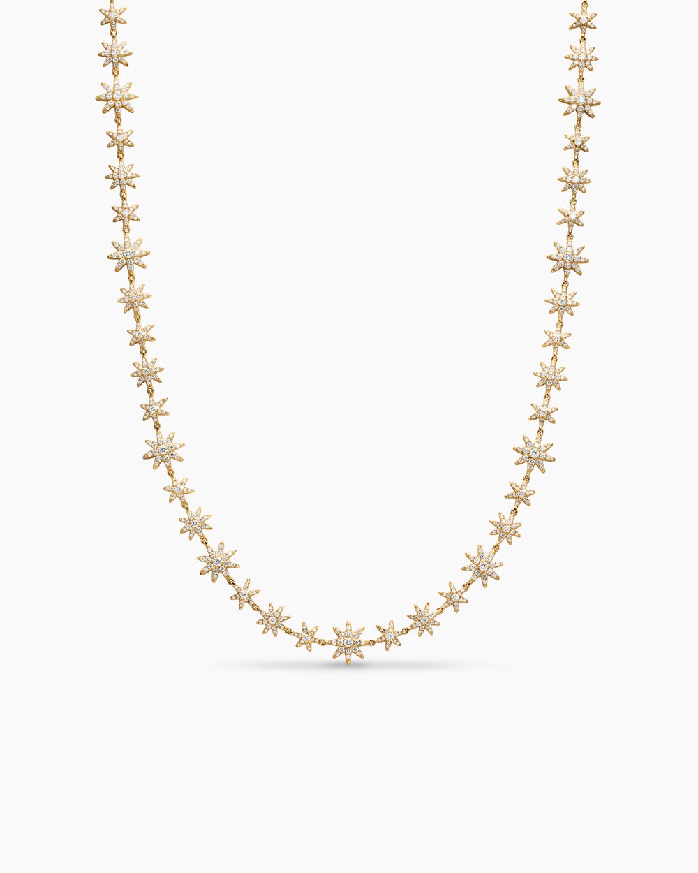 Womens Petite Starburst Tennis Necklace in 18K Yellow Gold with Diamonds, 8.8mm