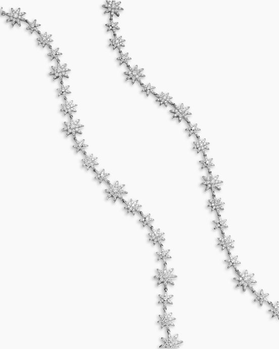 Petite Starburst Tennis Necklace in 18K White Gold with Diamonds, 8.8mm
