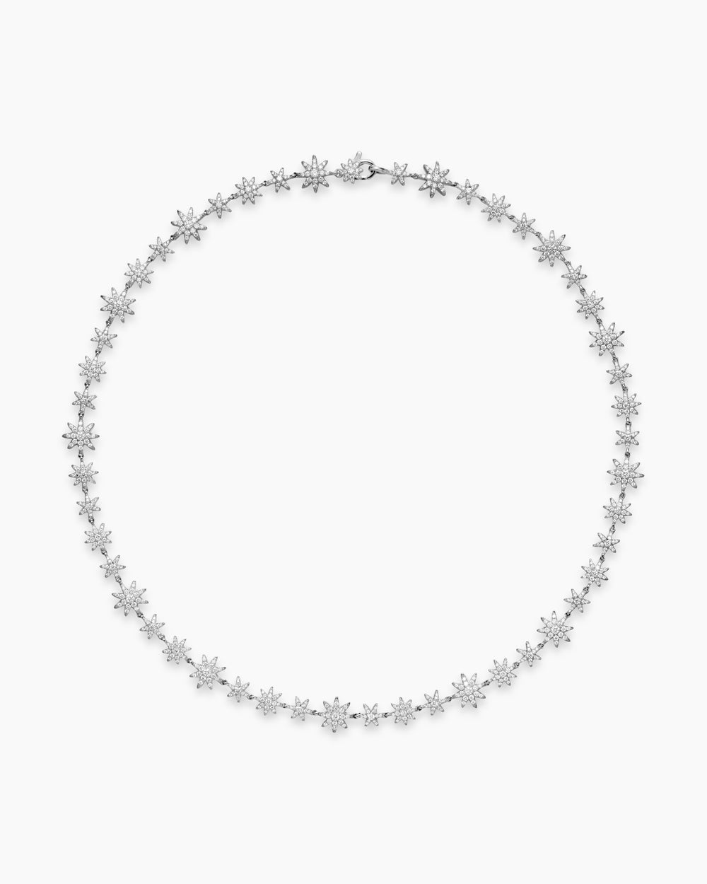 Womens Petite Starburst Tennis Necklace in 18K White Gold with Diamonds, 8.8mm