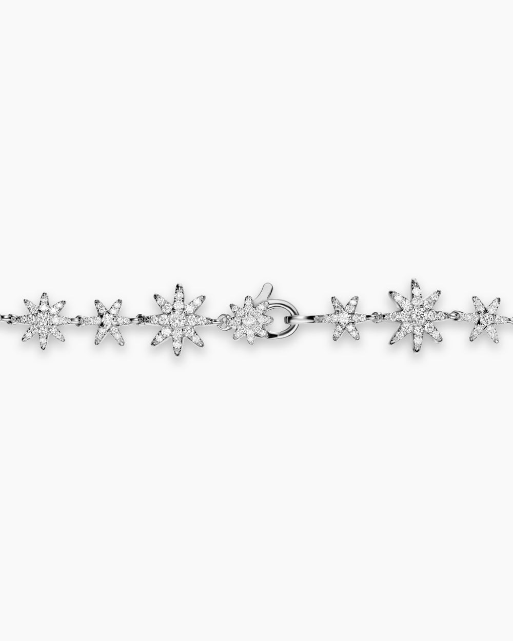 Womens Petite Starburst Tennis Necklace in 18K White Gold with Diamonds, 8.8mm