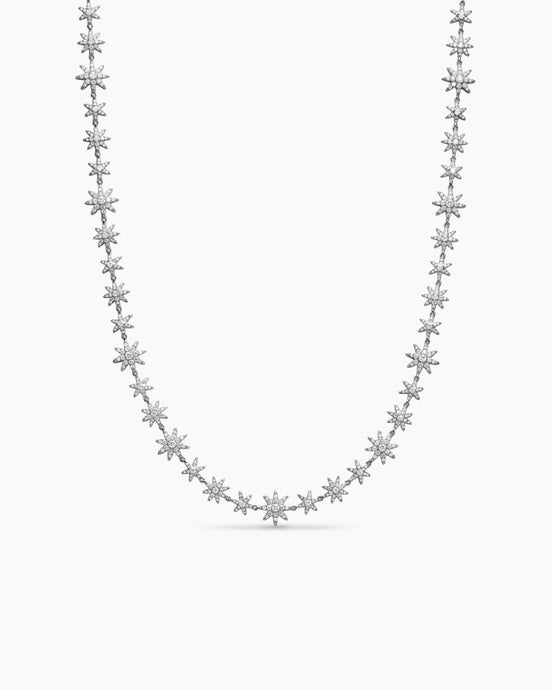 Petite Starburst Tennis Necklace in 18K White Gold with Diamonds, 8.8mm