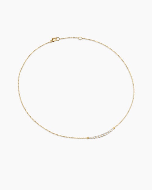 Womens Petite Pavé Tapered Bar Necklace in 18K Yellow Gold with Diamonds, 1mm