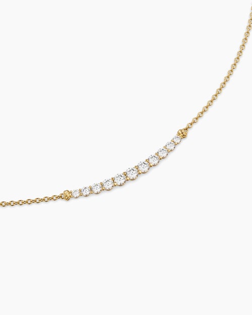 Womens Petite Pavé Tapered Bar Necklace in 18K Yellow Gold with Diamonds, 1mm