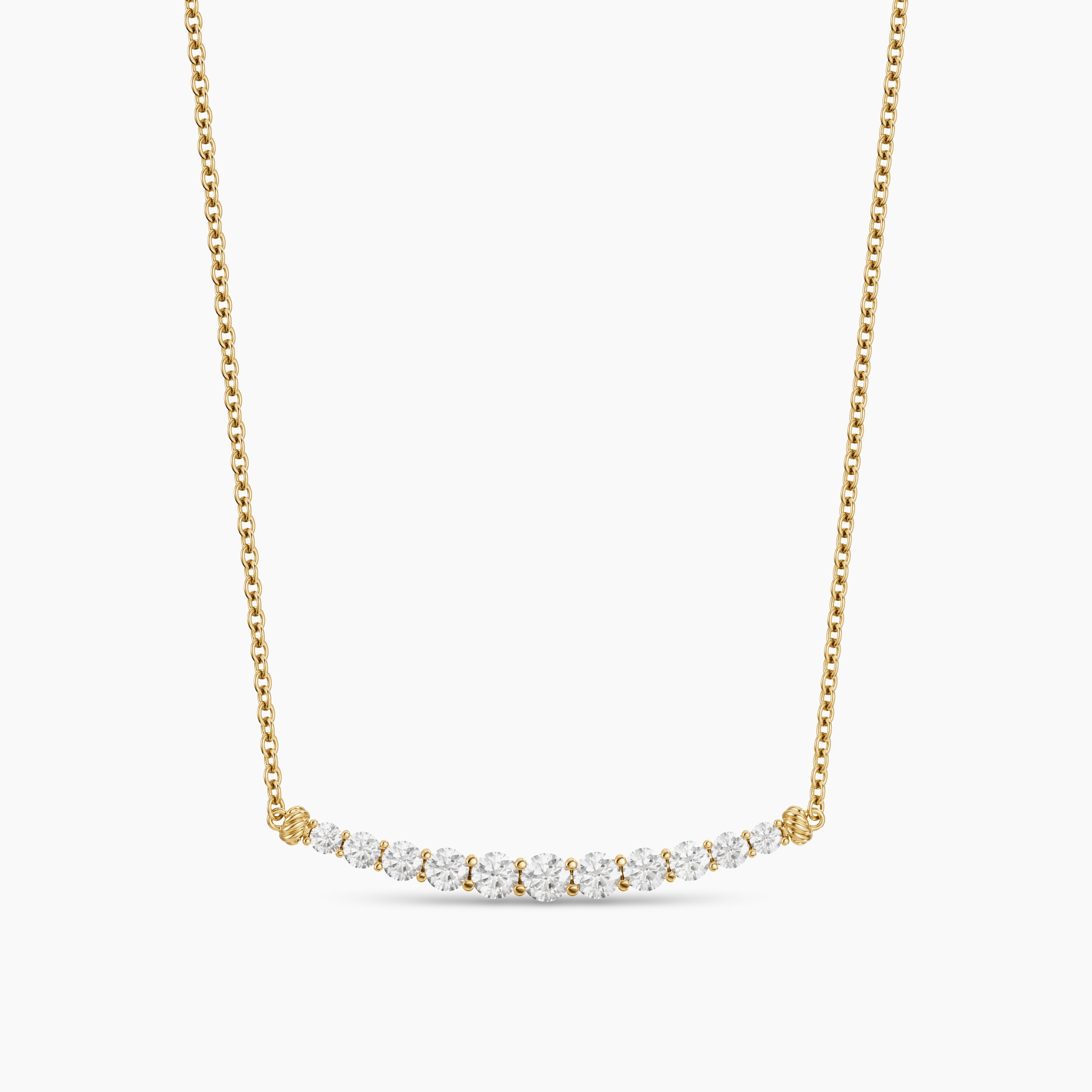 Womens Petite Pav&eacute; Tapered Bar Necklace in 18K Yellow Gold with Diamonds, 1mm