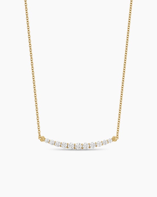 Petite Pavé Tapered Bar Necklace in 18K Yellow Gold with Diamonds, 1mm