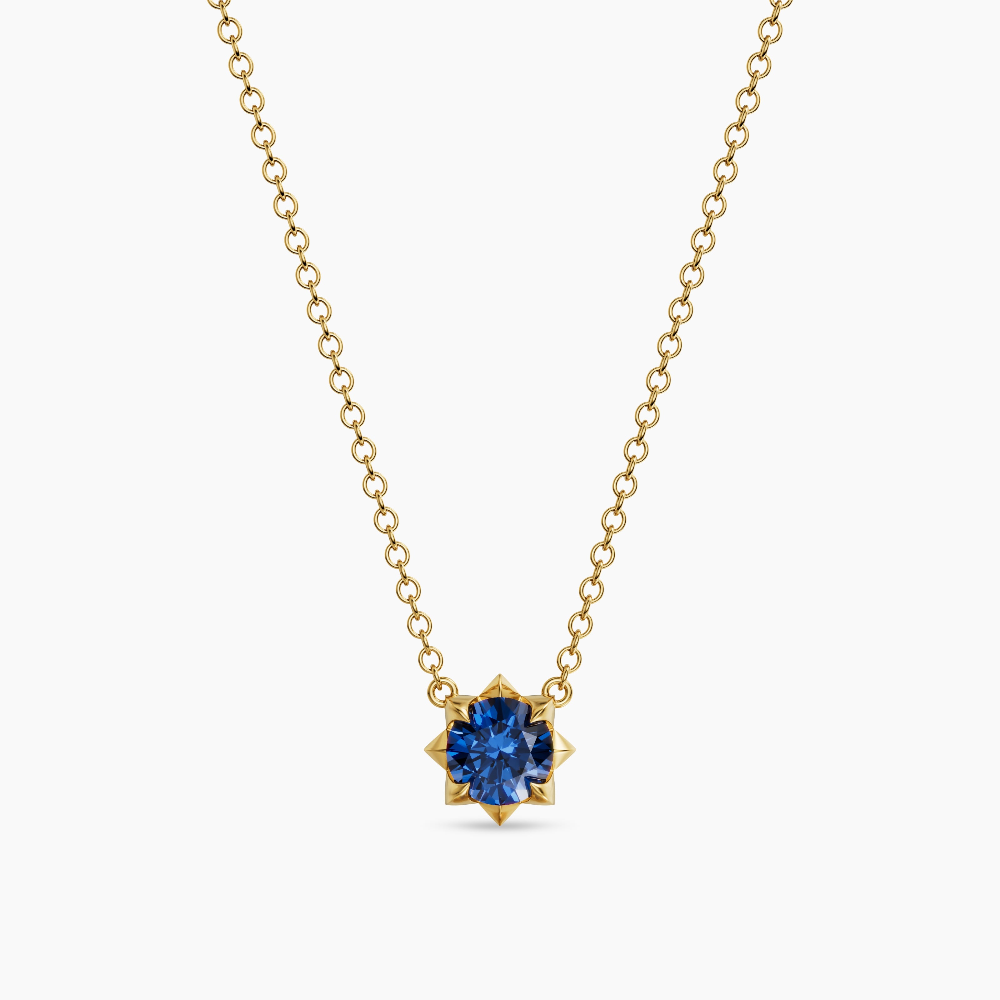Collier avec pendentif Petite Pav&eacute; en or jaune 18 carats avec saphir bleu, 5 mm femmes 