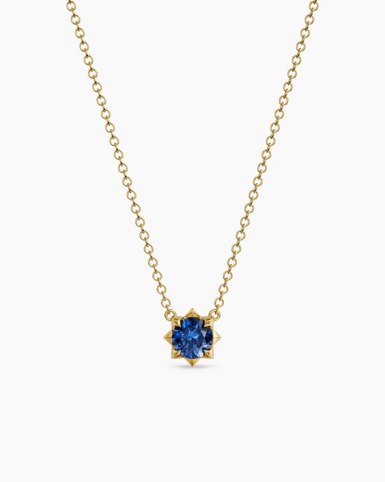 Collier avec pendentif Petite Pavé en or jaune 18 carats avec saphir bleu, 5 mm