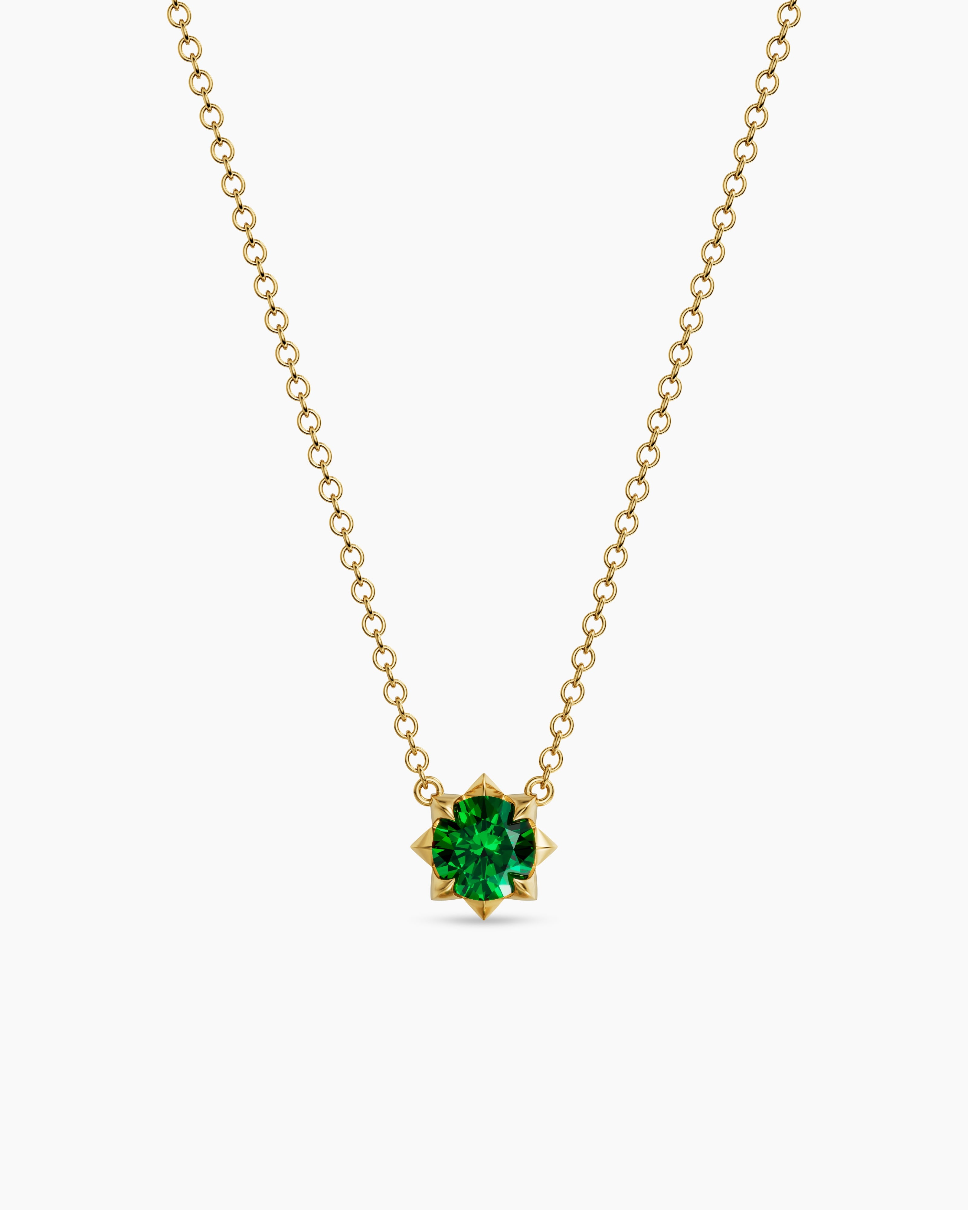 Womens Petite Pav&eacute; Pendant Necklace in 18K Yellow Gold with Tsavorite, 5mm