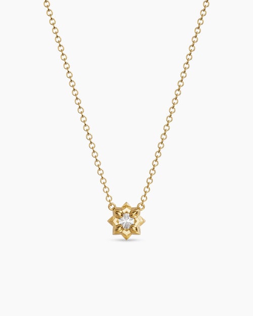 Womens Petite Pavé Pendant Necklace in 18K Yellow Gold with Diamond, 5mm