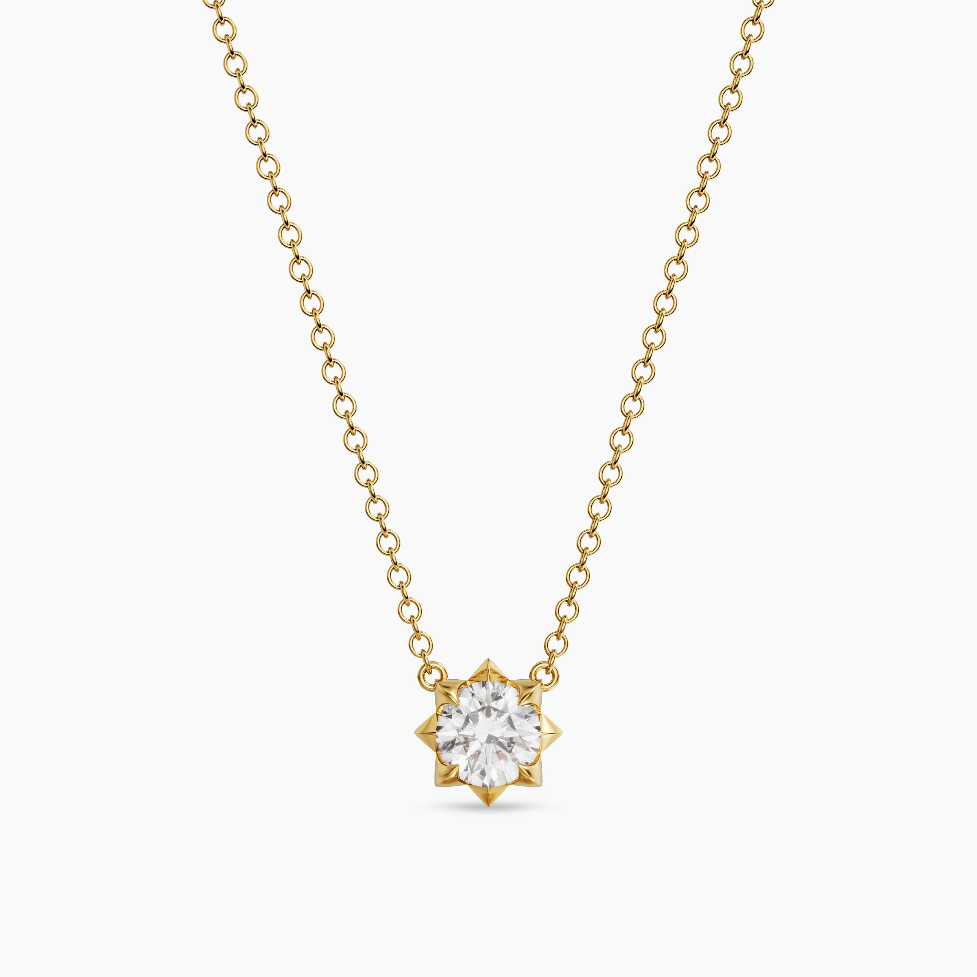 Womens Petite Pav&eacute; Pendant Necklace in 18K Yellow Gold with Diamond, 5mm