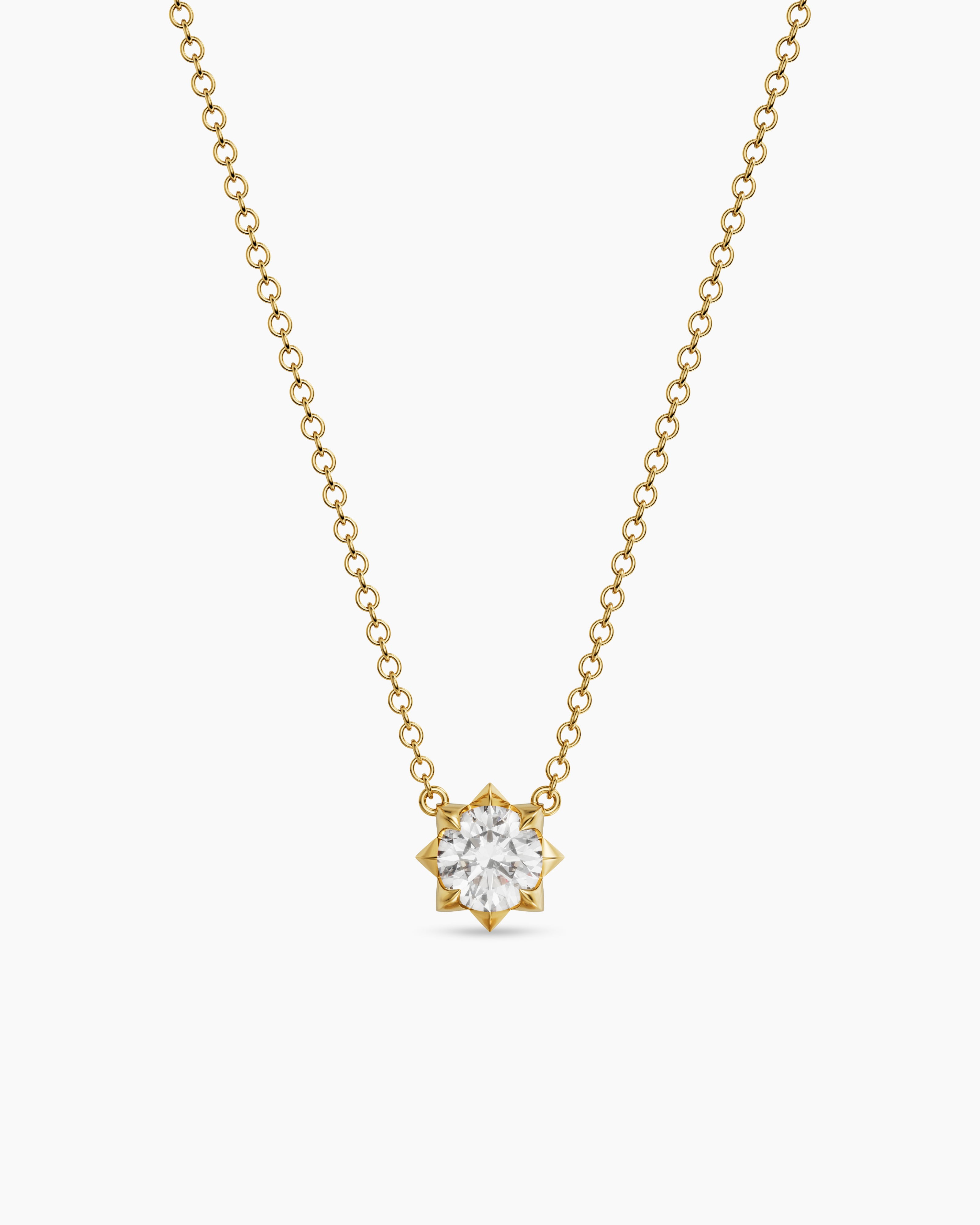 Womens Petite Pav&eacute; Pendant Necklace in 18K Yellow Gold with Diamond, 5mm