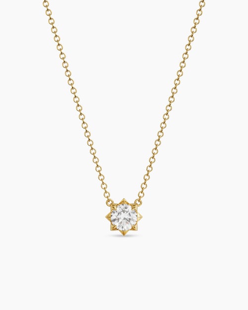 Womens Petite Pavé Pendant Necklace in 18K Yellow Gold with Diamond, 5mm
