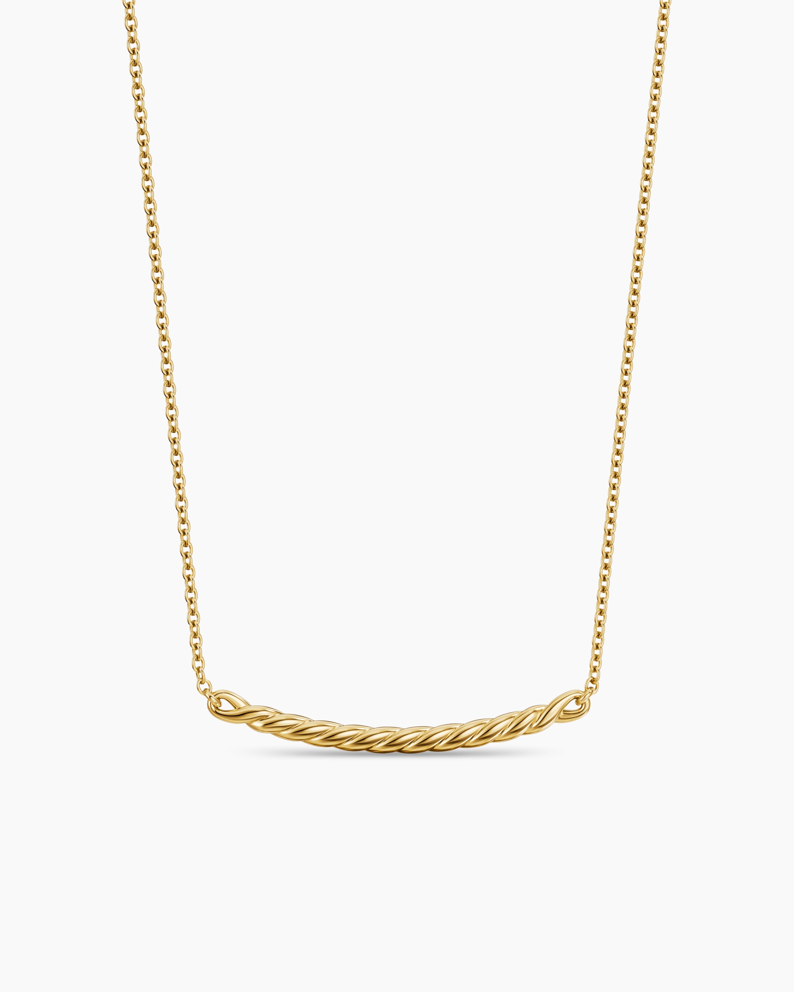 Womens Sculpted Cable Bar Necklace in 18K Yellow Gold, 2.7mm