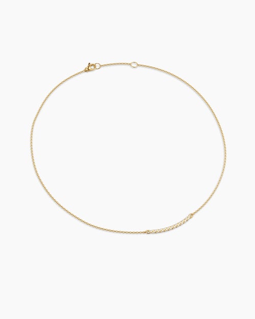 Womens Sculpted Cable Bar Necklace in 18K Yellow Gold with Diamonds, 2.7mm