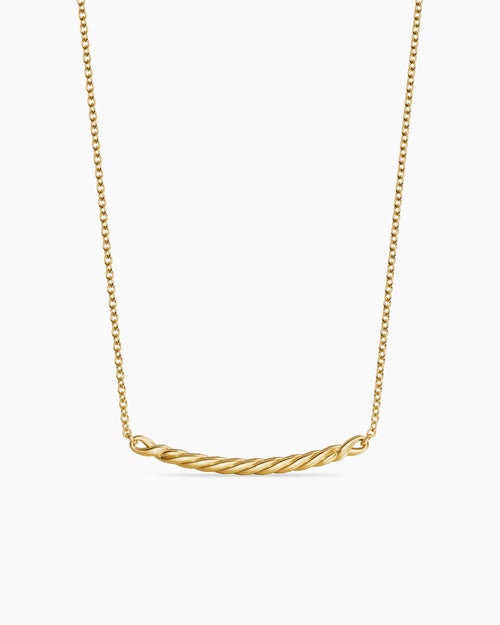 Womens Sculpted Cable Bar Necklace in 18K Yellow Gold with Diamonds, 2.7mm