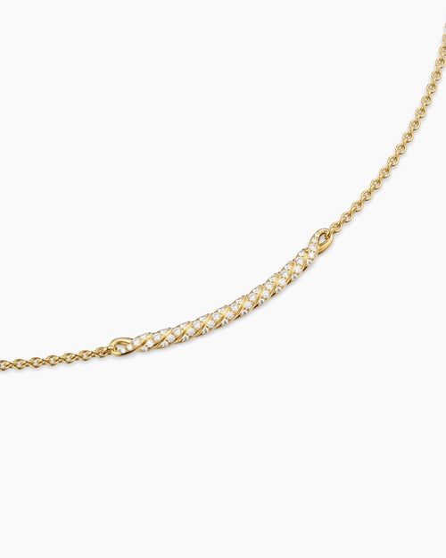 Womens Sculpted Cable Bar Necklace in 18K Yellow Gold with Diamonds, 2.7mm