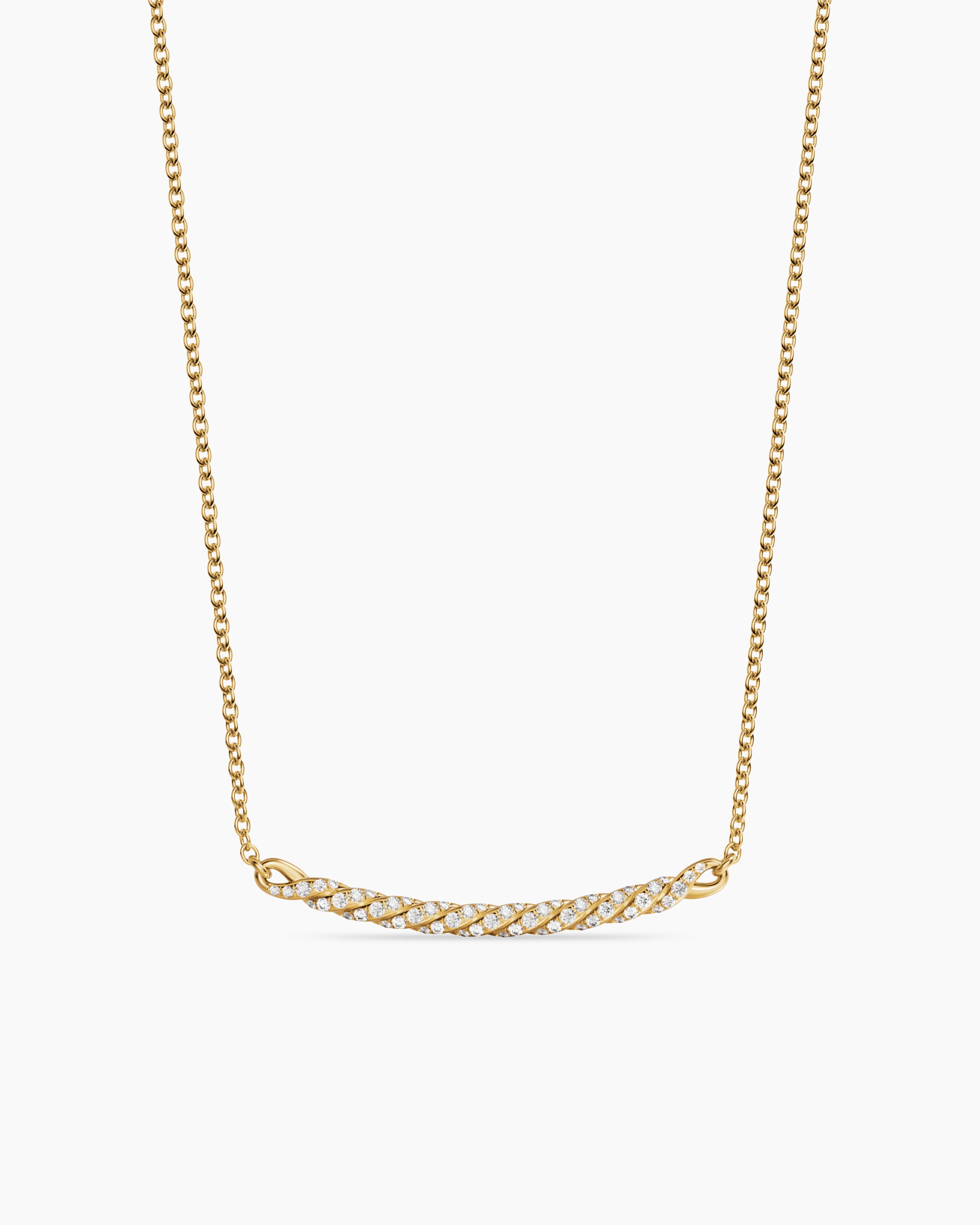 Womens Sculpted Cable Bar Necklace in 18K Yellow Gold with Diamonds, 2.7mm