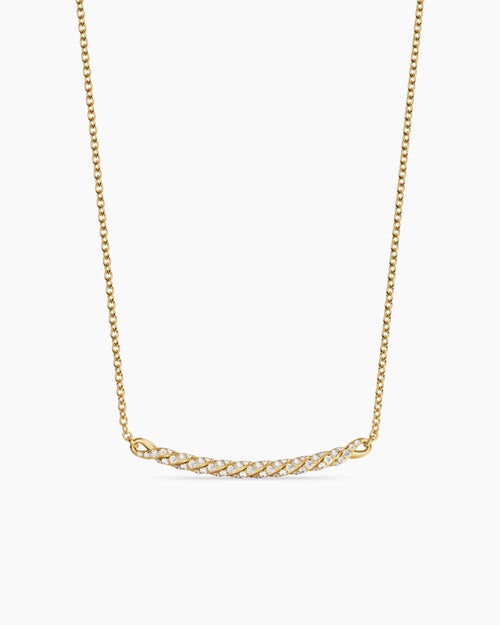 Womens Sculpted Cable Bar Necklace in 18K Yellow Gold with Diamonds, 2.7mm