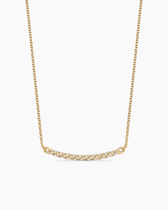 Sculpted Cable Bar Necklace in 18K Yellow Gold with Diamonds, 2.7mm