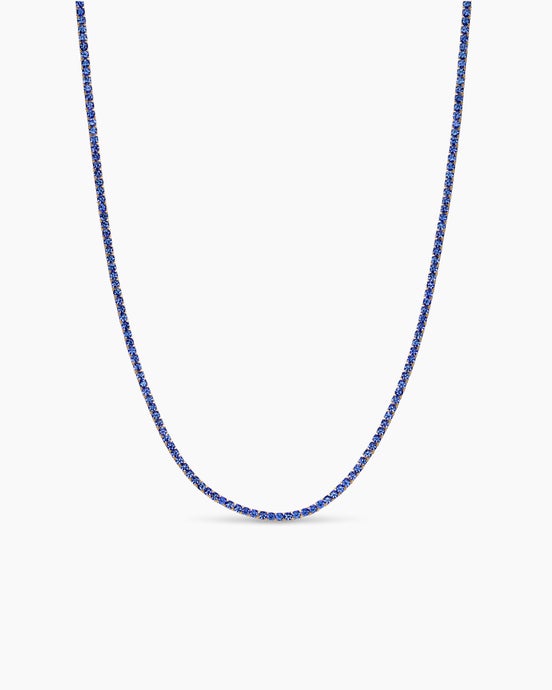 Mini Tennis Necklace in 18K Yellow Gold with Blue Sapphires, 2mm