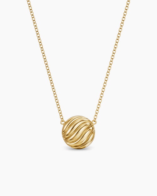 Womens Sculpted Cable Pendant Necklace in 18K Yellow Gold, 10mm