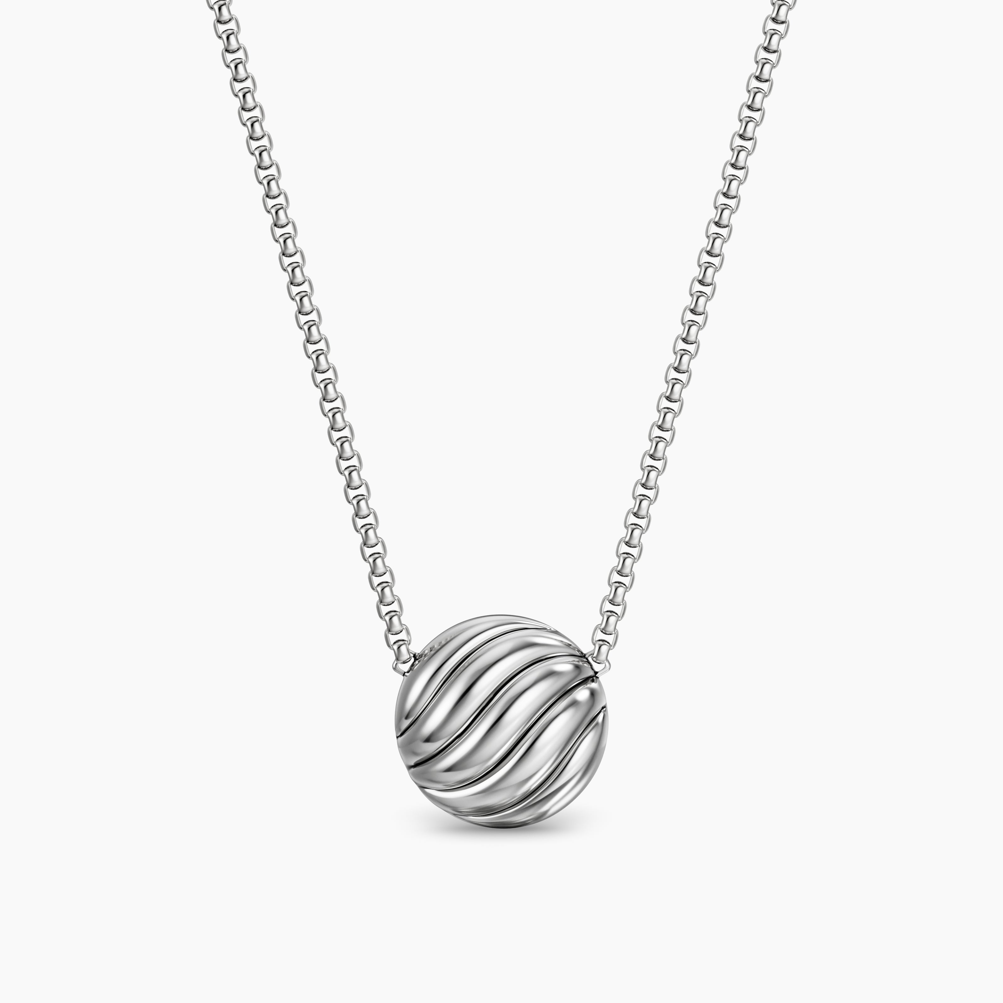 Womens Sculpted Cable Pendant Necklace in Sterling Silver, 10mm