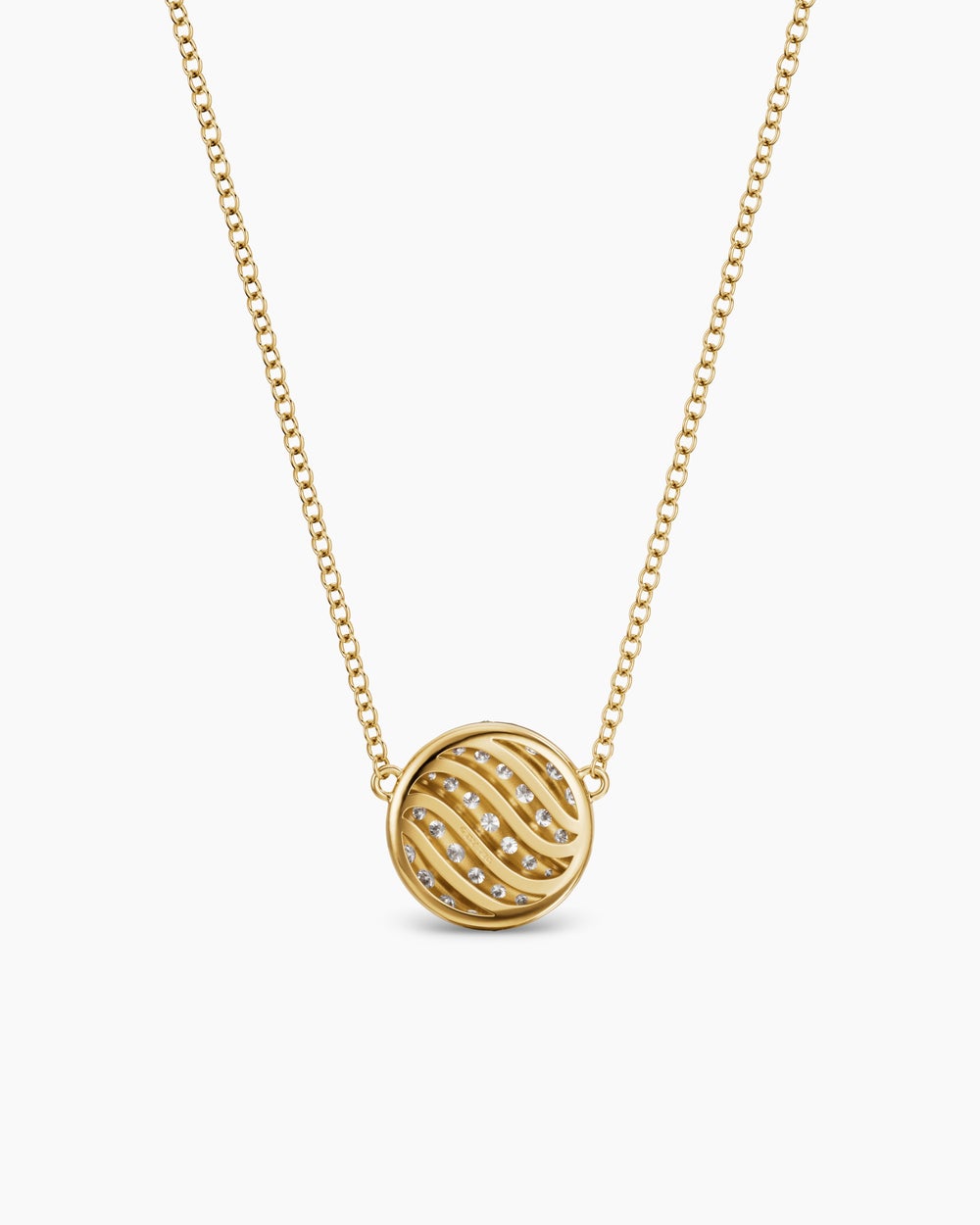 Womens Sculpted Cable Pendant Necklace in 18K Yellow Gold with Diamonds, 10mm