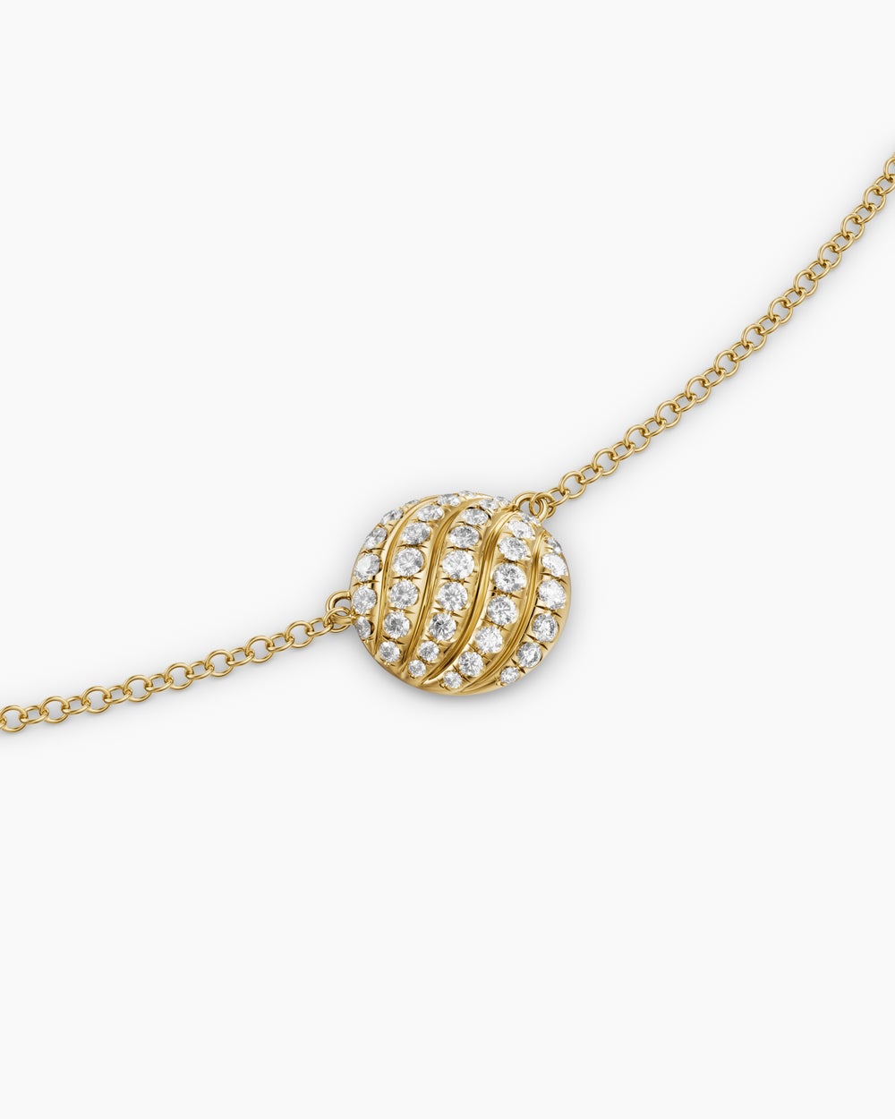 Womens Sculpted Cable Pendant Necklace in 18K Yellow Gold with Diamonds, 10mm