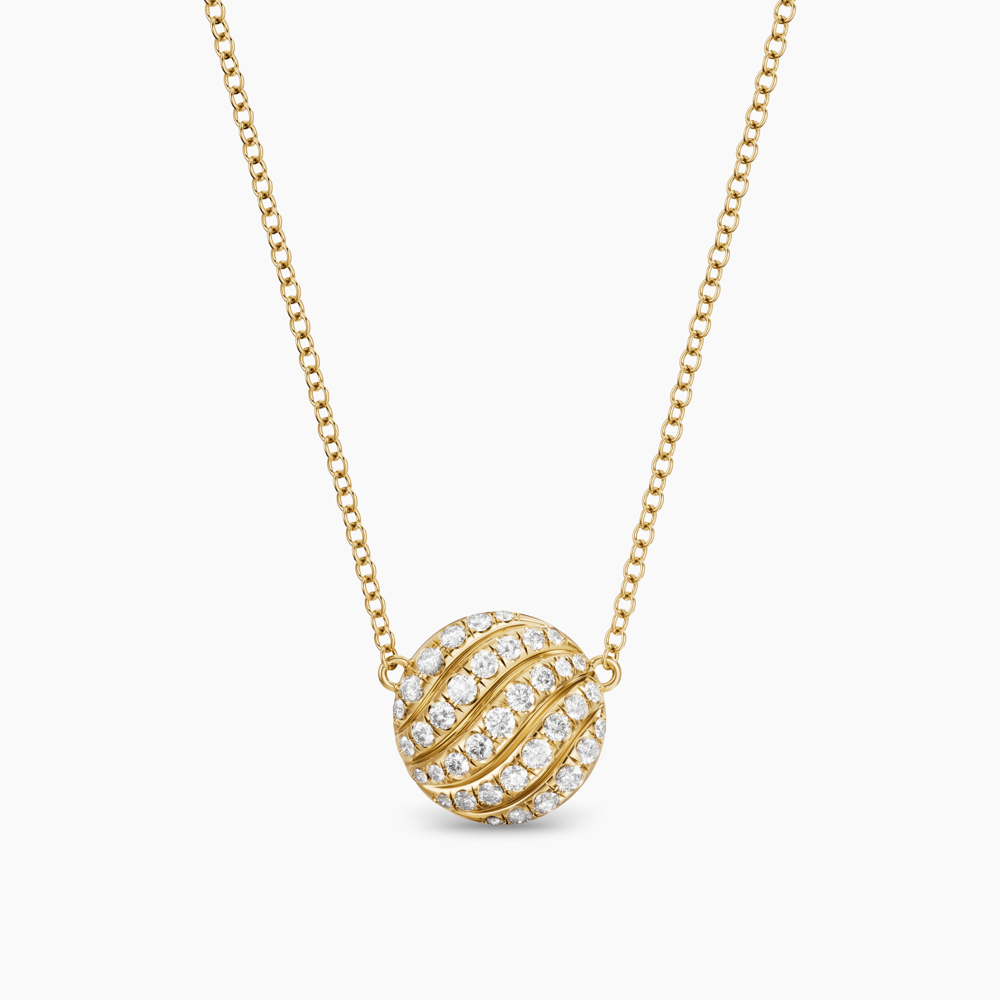 Womens Sculpted Cable Pendant Necklace in 18K Yellow Gold with Diamonds, 10mm