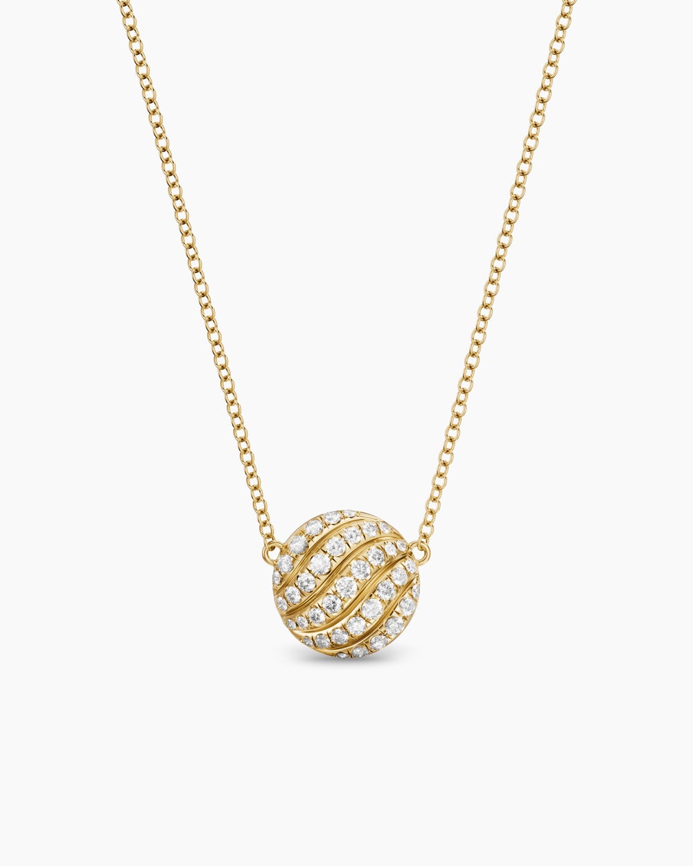 Womens Sculpted Cable Pendant Necklace in 18K Yellow Gold with Diamonds, 10mm