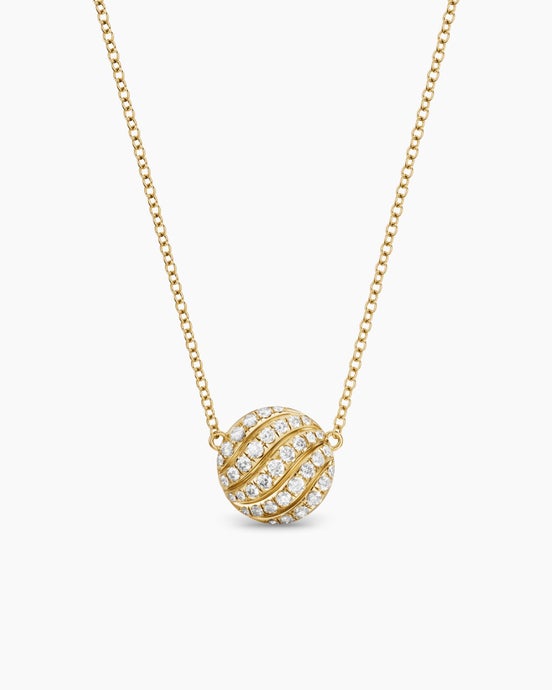 Sculpted Cable Pendant Necklace in 18K Yellow Gold with Diamonds, 10mm