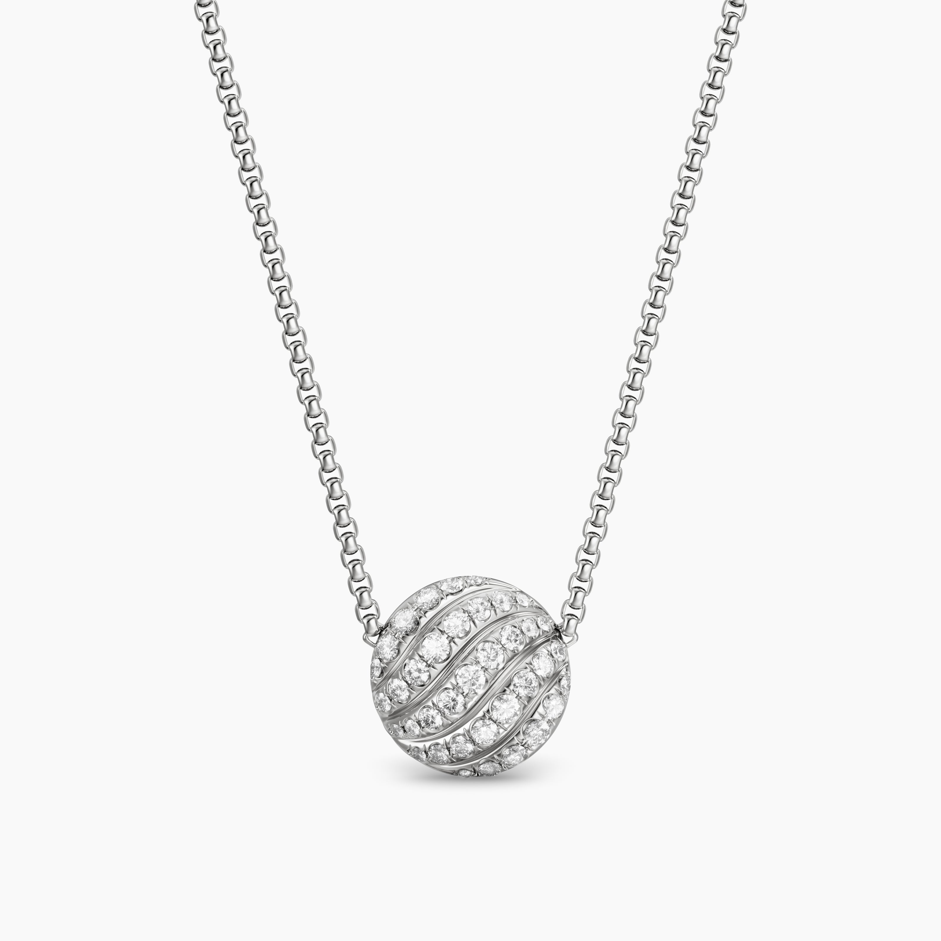 Womens Sculpted Cable Pendant Necklace in Sterling Silver with Diamonds, 10mm