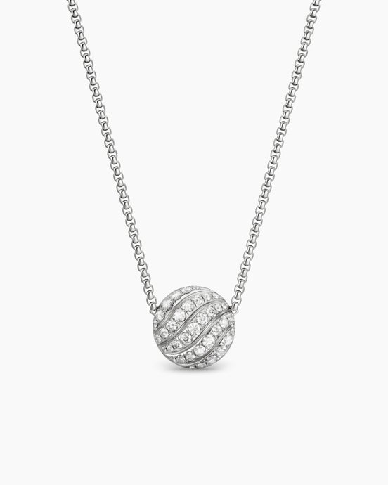 Sculpted Cable Pendant Necklace in Sterling Silver with Diamonds, 10mm