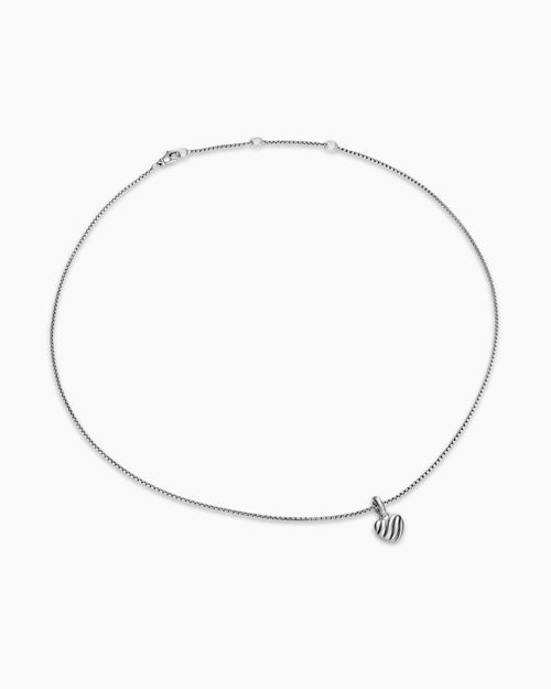 Womens Petite Puffy Cable Heart Necklace in Sterling Silver, 7.4mm