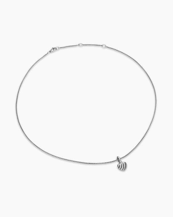 Petite Puffy Cable Heart Necklace in Sterling Silver, 7.4mm