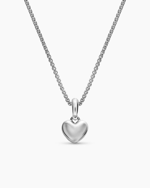 Womens Petite Puffy Cable Heart Necklace in Sterling Silver, 7.4mm