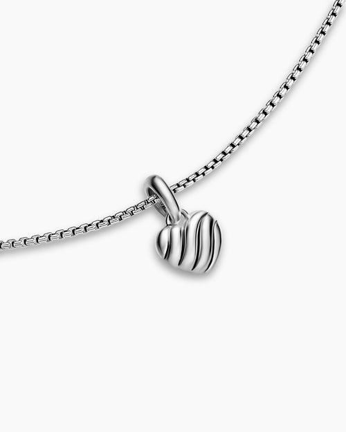 Womens Petite Puffy Cable Heart Necklace in Sterling Silver, 7.4mm
