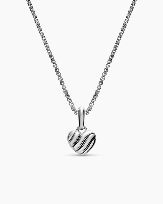 Petite Puffy Cable Heart Necklace in Sterling Silver, 7.4mm