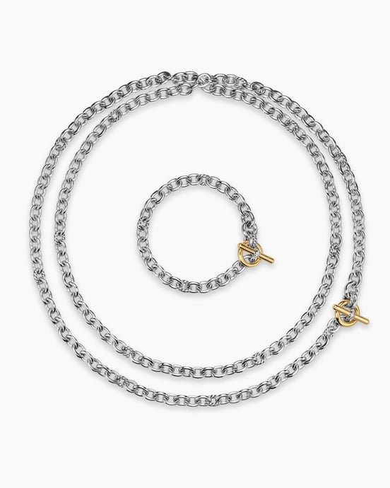 DY Mercer® Convertible Chain Necklace in Sterling Silver with 18K Yellow Gold and Diamonds, 8mm