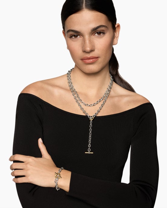 DY Mercer® Convertible Chain Necklace in Sterling Silver with 18K Yellow Gold and Diamonds, 8mm