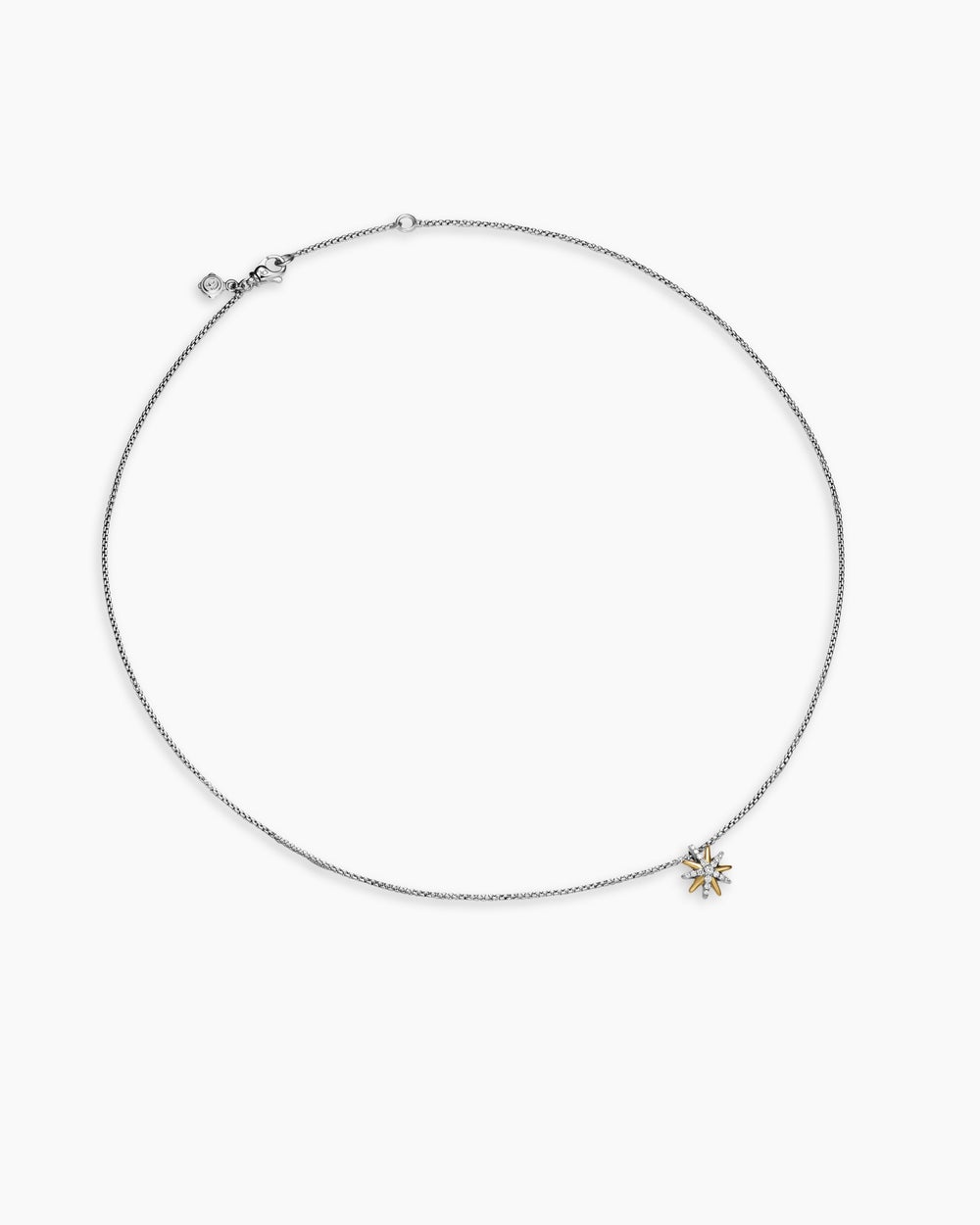Womens Starburst Station Necklace in Sterling Silver with 18K Yellow Gold with Diamonds, 11.2mm