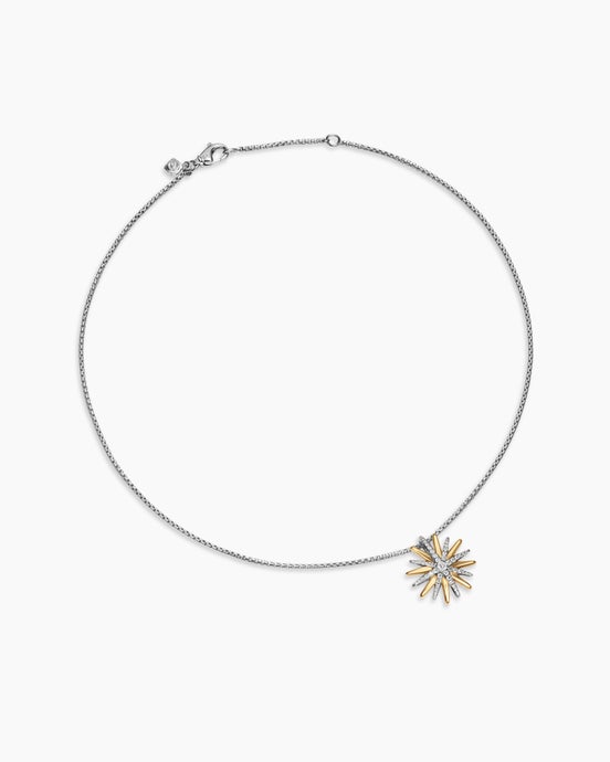 Starburst Necklace in Sterling Silver with 18K Yellow Gold with Diamonds, 21mm