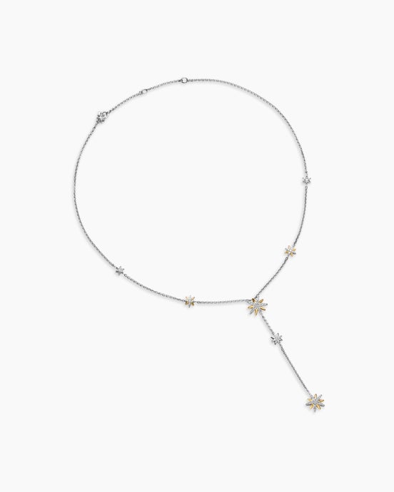 Starburst Y Necklace in Sterling Silver with 18K Yellow Gold and Diamonds, 76.7mm