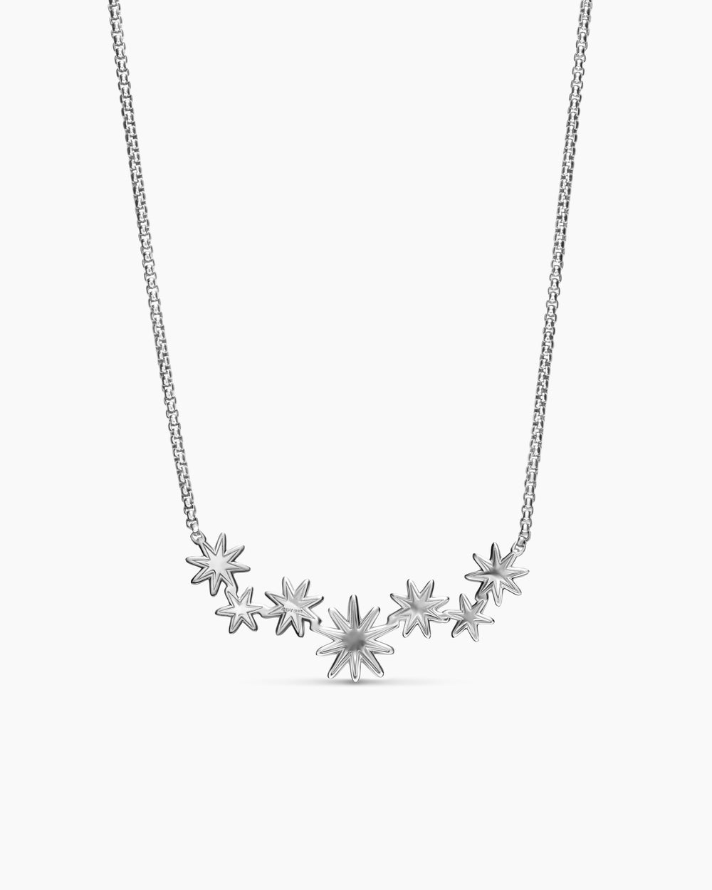 Womens Starburst Cluster Necklace in Sterling Silver with Diamonds, 15.5mm