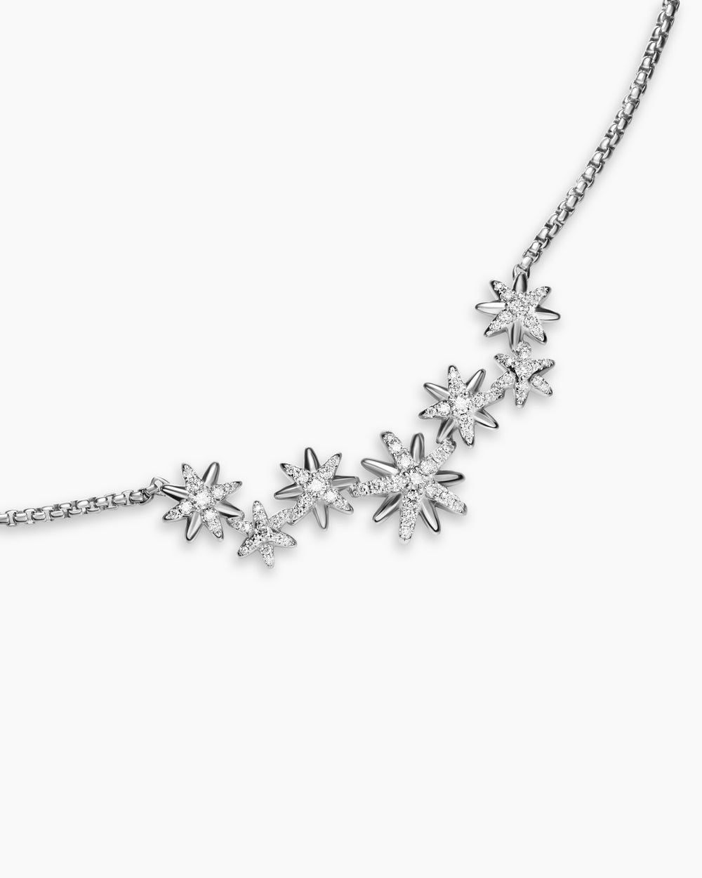 Womens Starburst Cluster Necklace in Sterling Silver with Diamonds, 15.5mm